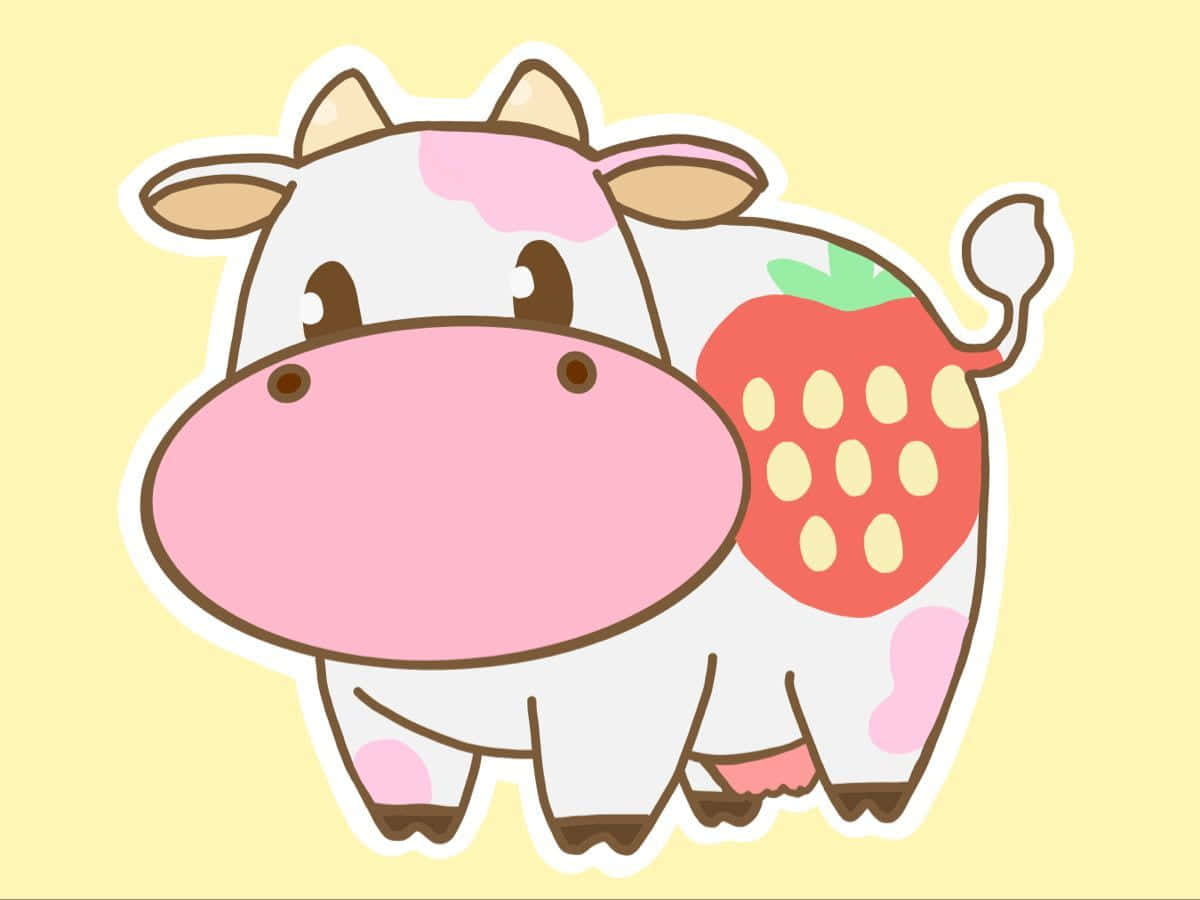 Adorable Kawaii Strawberry Cow Wallpaper Background