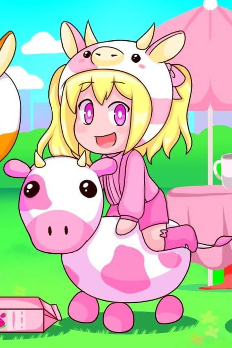 Adorable Kawaii Strawberry Cow Wallpaper Background