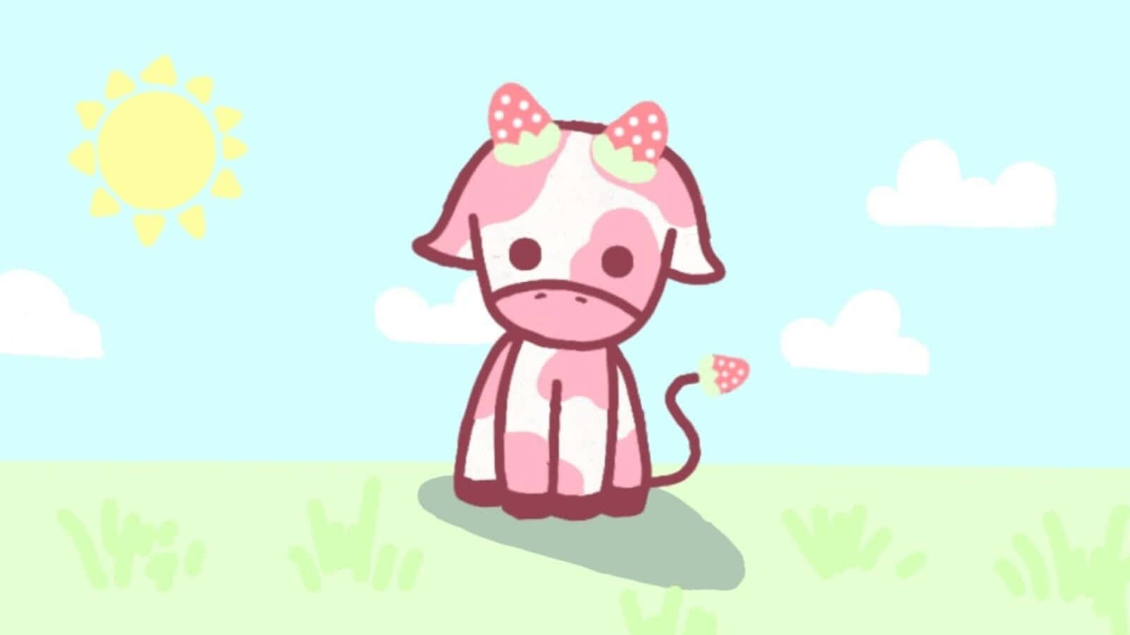 Adorable Kawaii Strawberry Cow Wallpaper Background