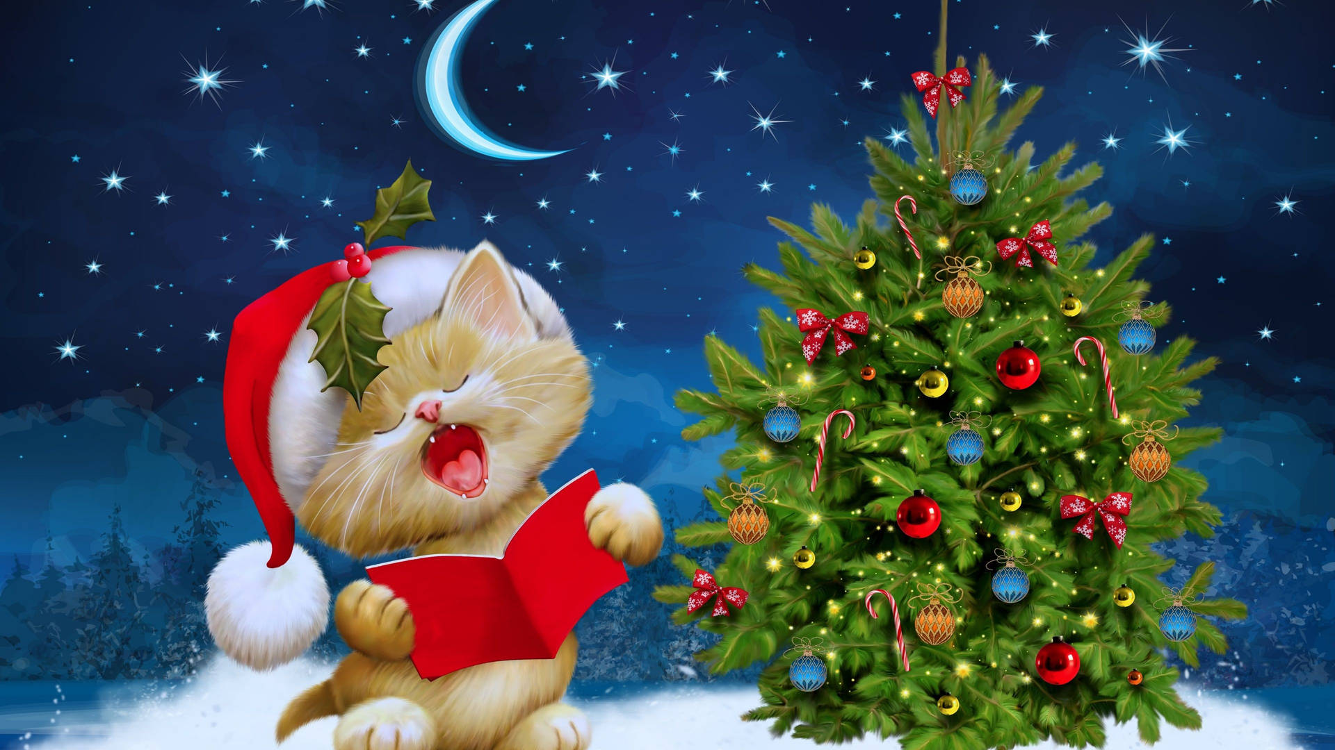 Adorable Kitten In A Festive Santa Hat Celebrating Christmas In 4k Ultra Hd. Background