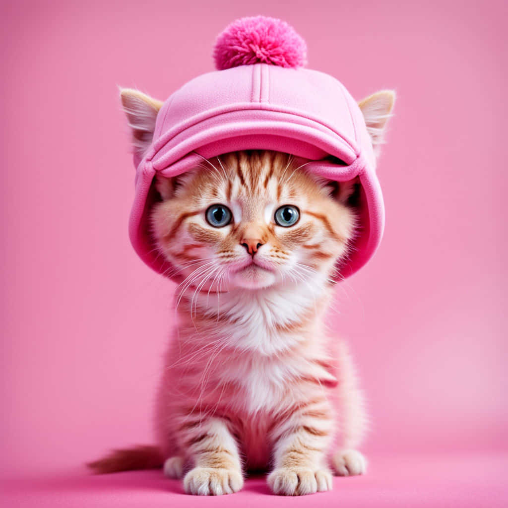 Adorable Kittenin Pink Hat Background