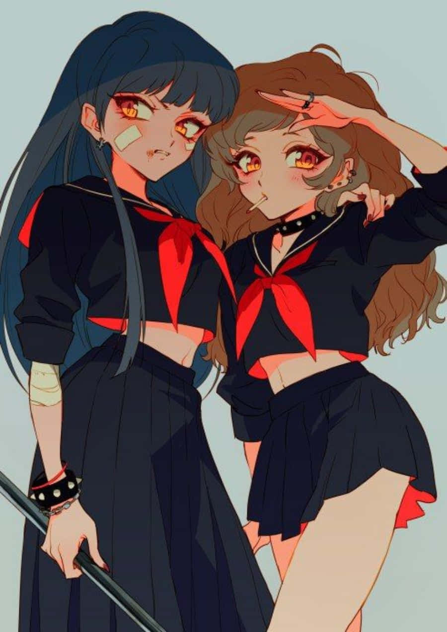 Adorable Lesbian Anime Couple Enjoying A Sweet Afternoon Together Background