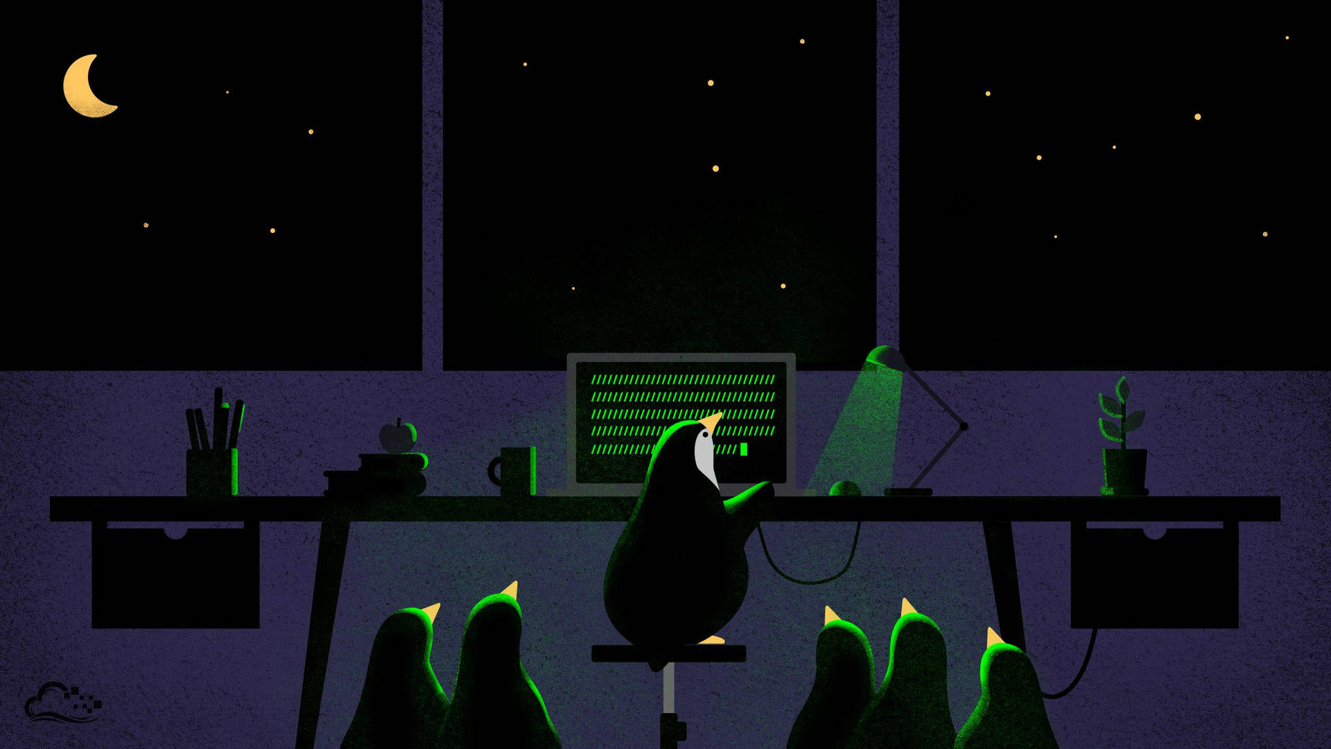 Adorable Linux Penguins On Computer Background
