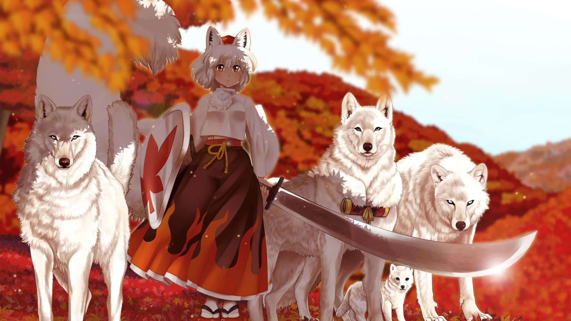 Adorable Little Anime Wolf Girl Enjoying Spring Background