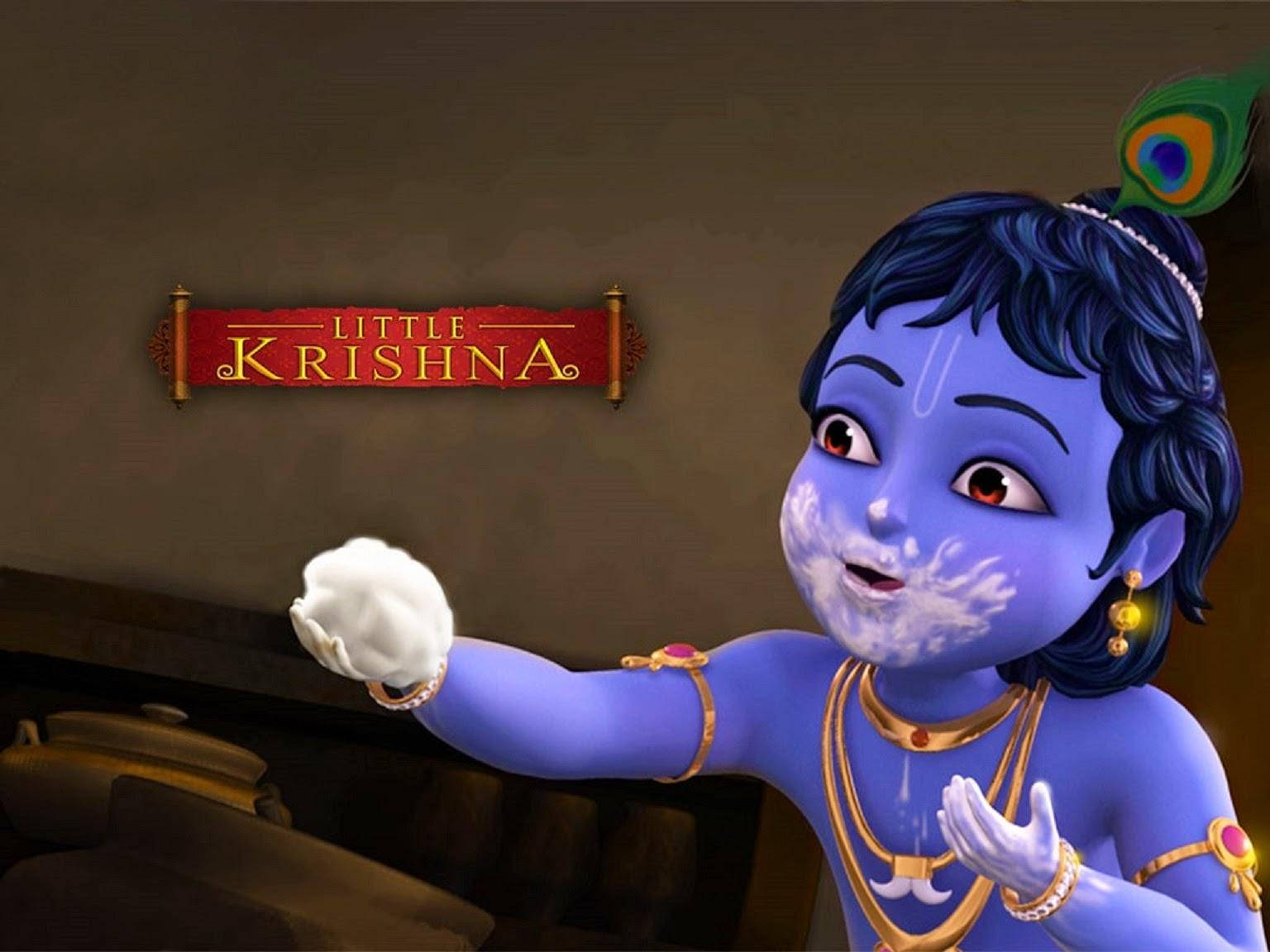 Adorable Little Krishna - Hd Image Holding A Butter Ball. Background
