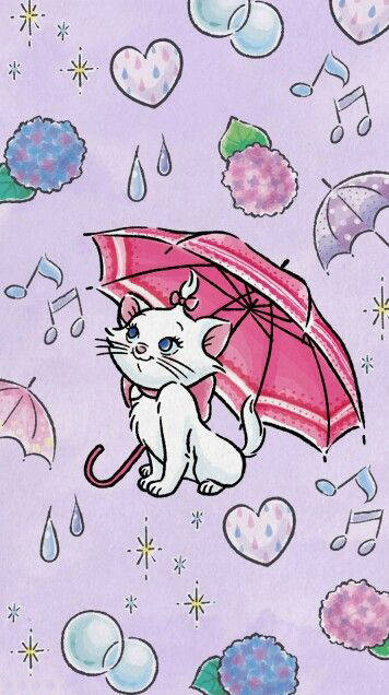 Adorable Marie Cat Enjoying A Rainy Day Under An Umbrella Background