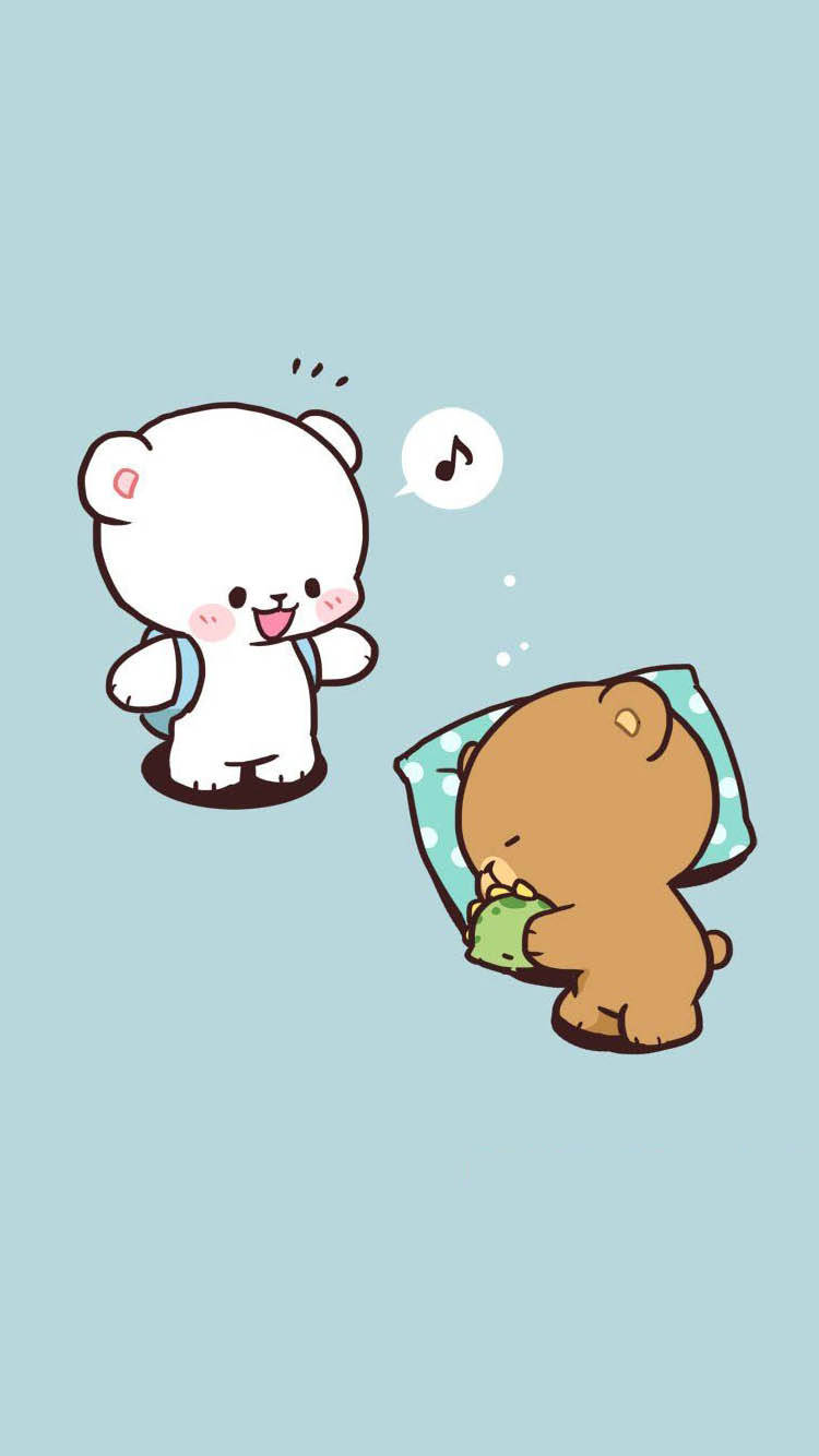 Adorable Milk & Mocha Bears With A Backpack And Pillow Background