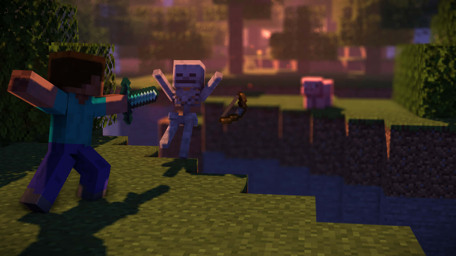 Adorable Minecraft Pig Enjoying A Delicious Meal Background