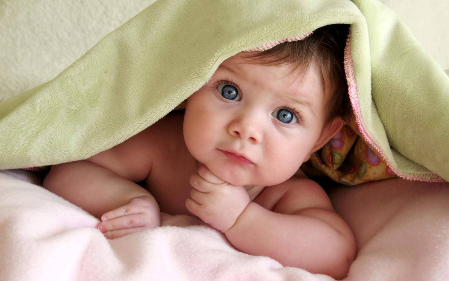 Adorable Newborn Baby Wrapped In A White Blanket Background