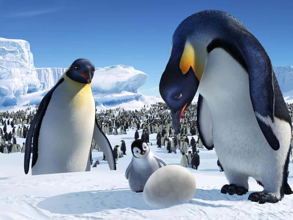 Adorable Penguin Protecting Egg In Happy Feet Two Background