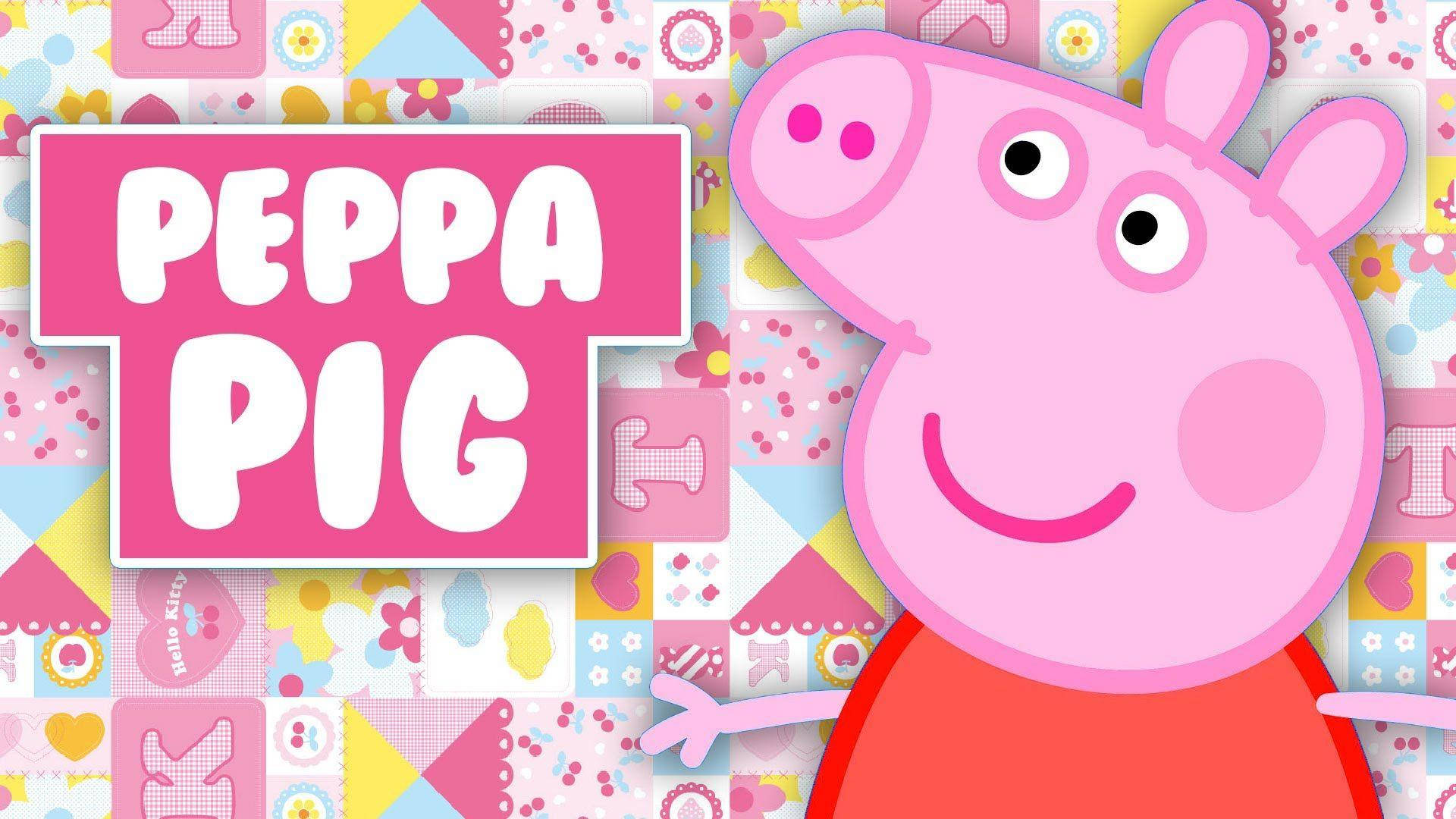 Adorable Peppa Pig Tablet Displayed On Hello Kitty Backdrop Background