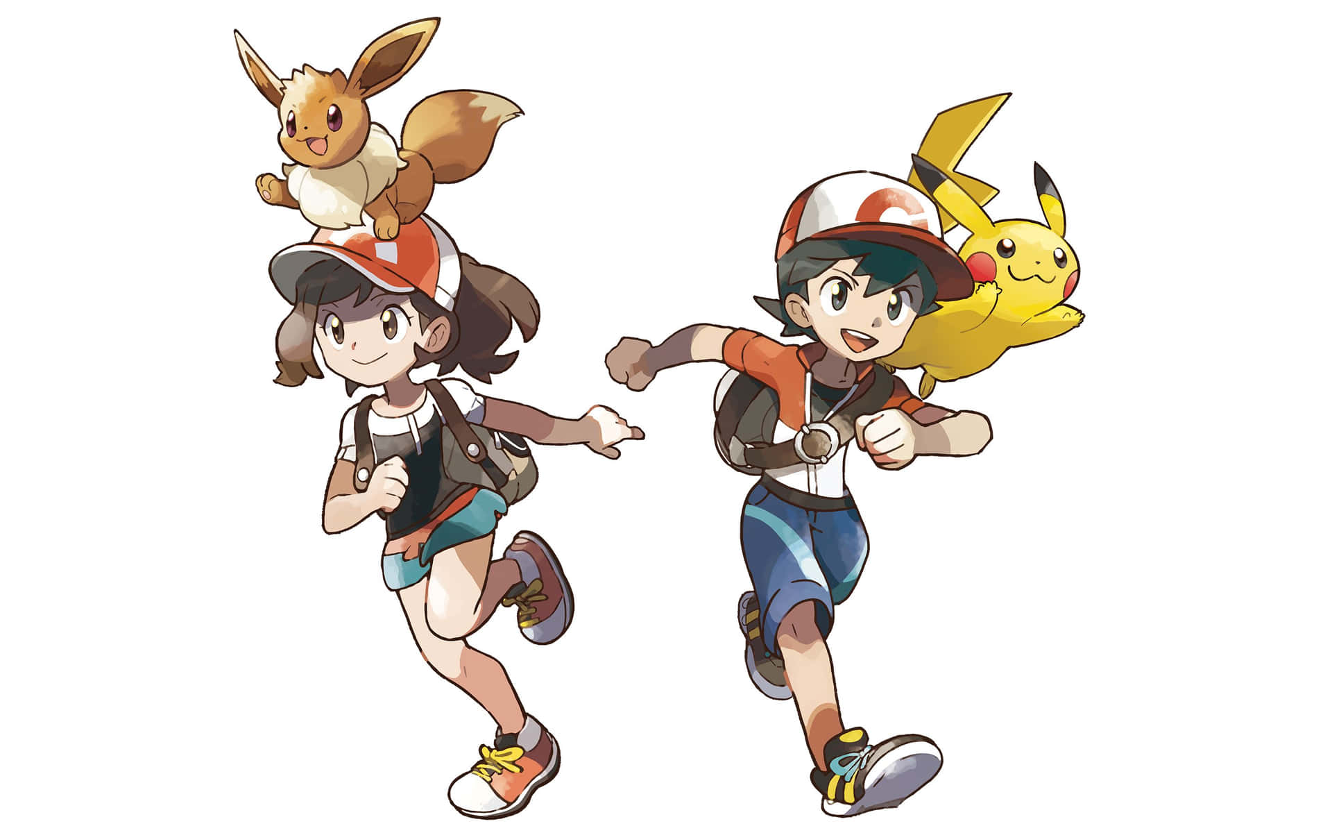 Adorable Pikachu And Eevee Cuddling Together Background
