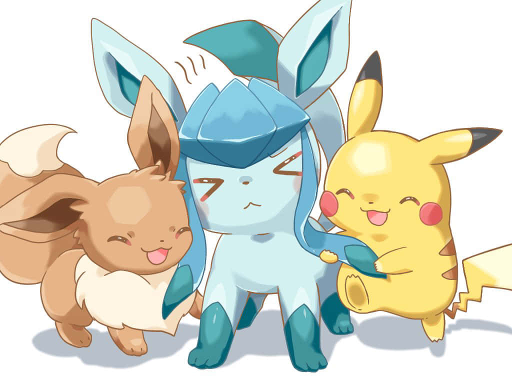 Adorable Pikachu And Eevee Cuddling Up Background