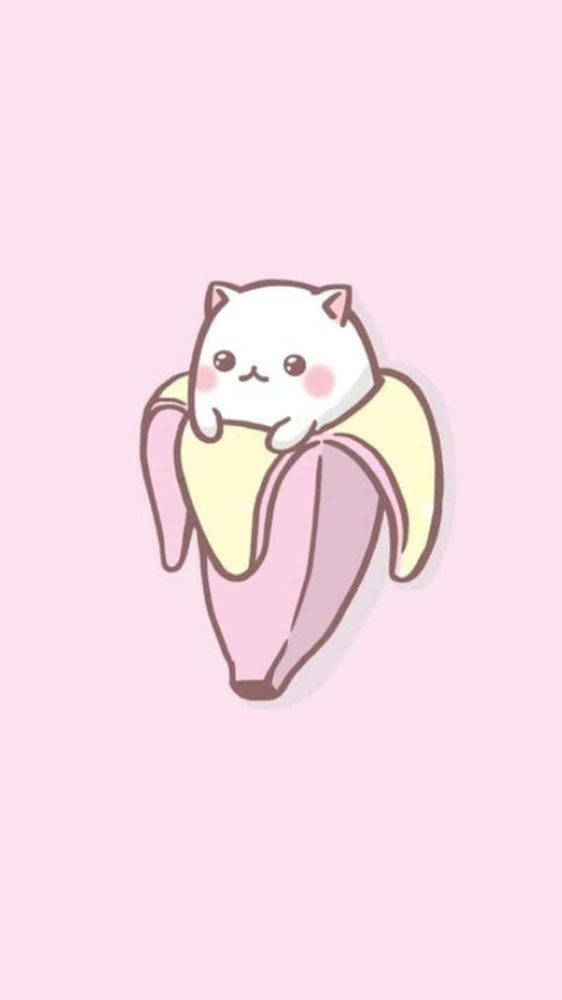 Adorable Pink Cat Banana Hybrid Background