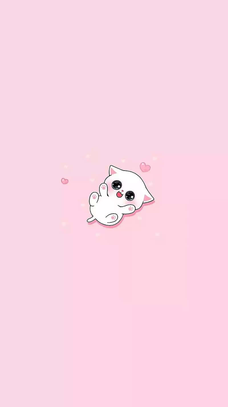 Adorable Pink Cat Illustration Background