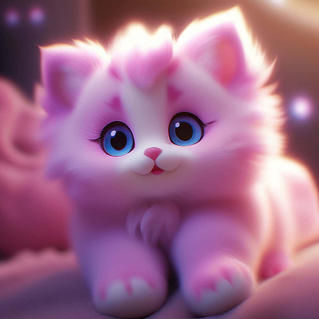Adorable Pink Cat Illustration Background