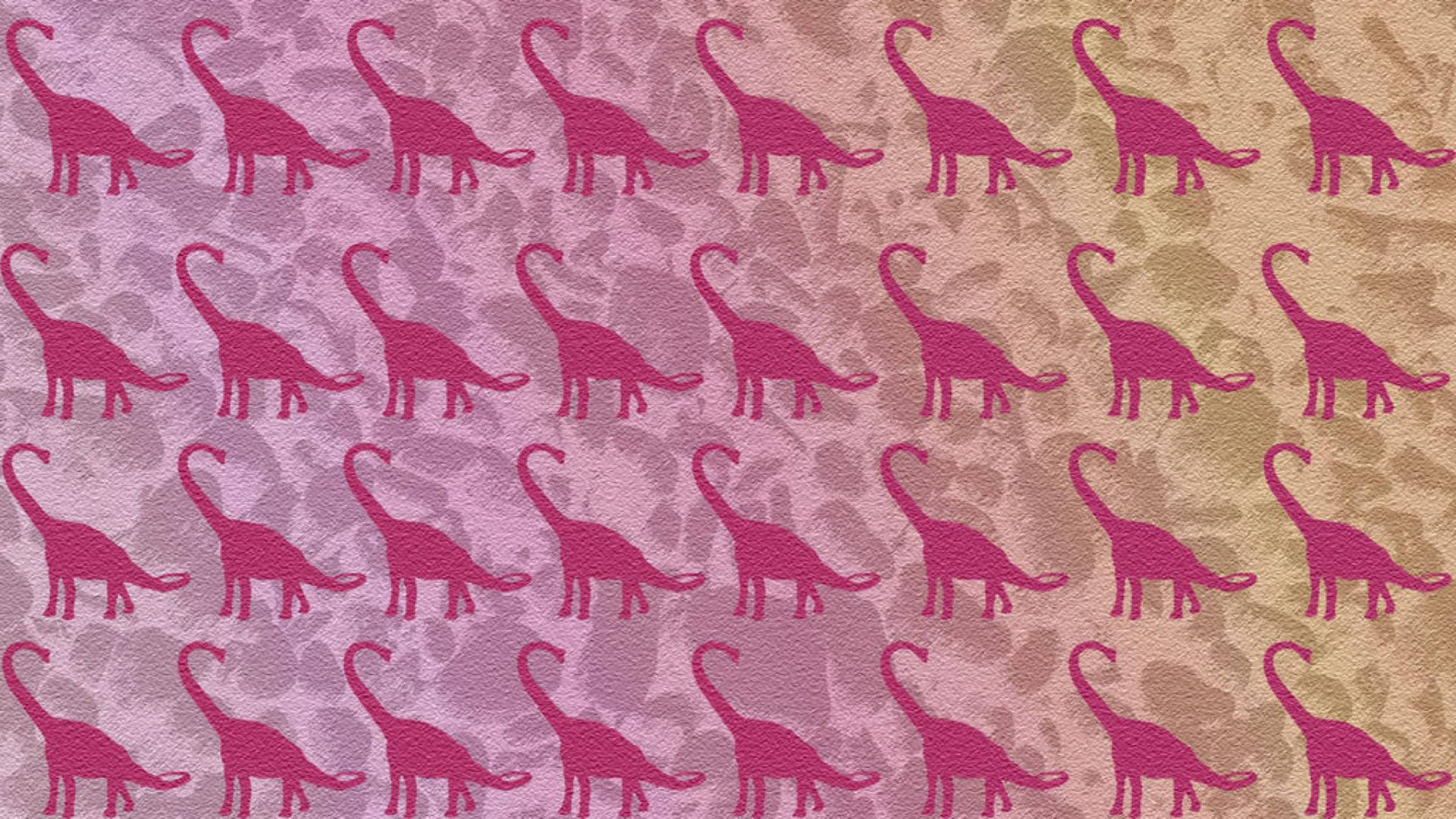 Adorable Pink Dinosaur Playfully Roaring In Silhouette Background