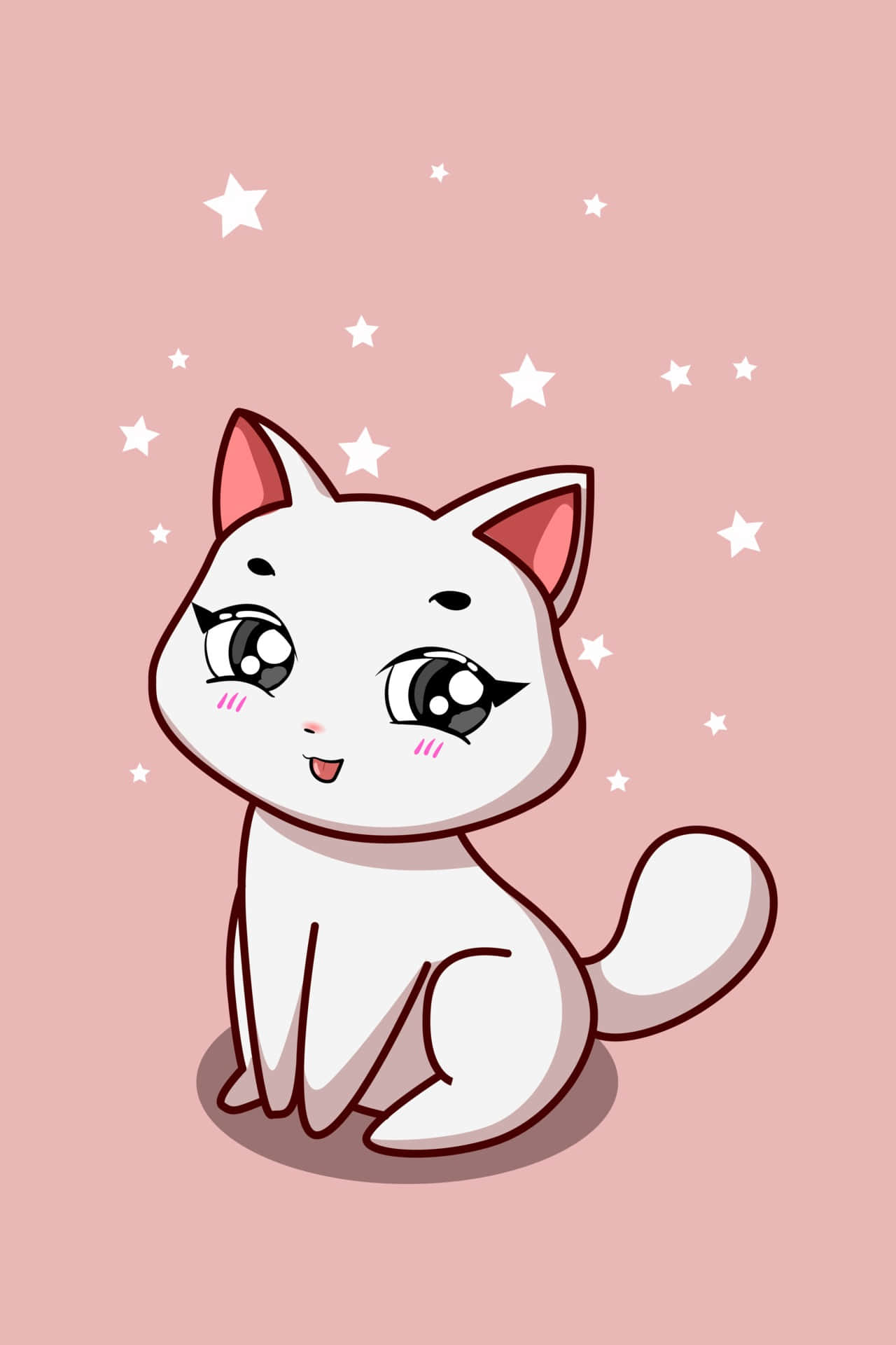 Adorable Pink Eared Cat Cartoon Background