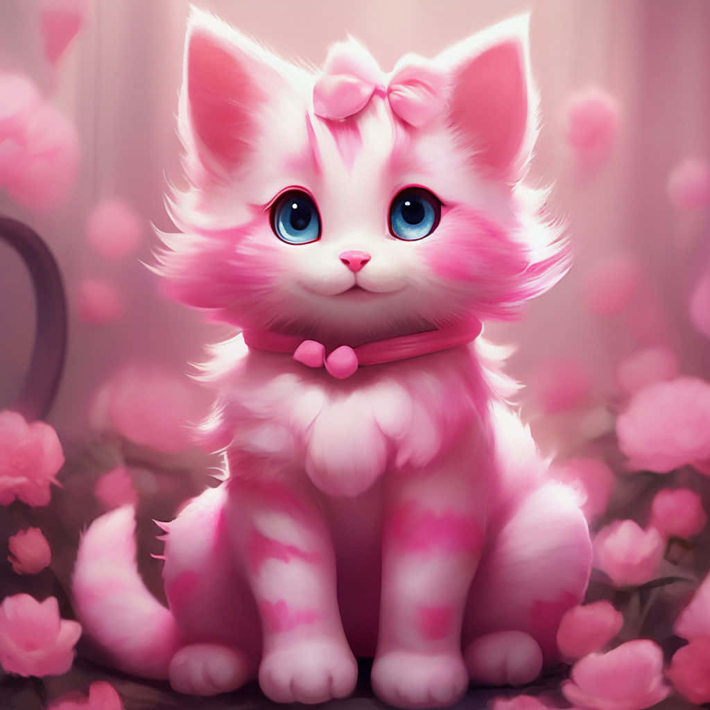 Adorable Pink Kitten Illustration Background