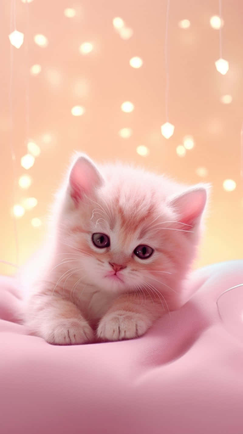 Adorable Pink Kitten Sparkle Background Background