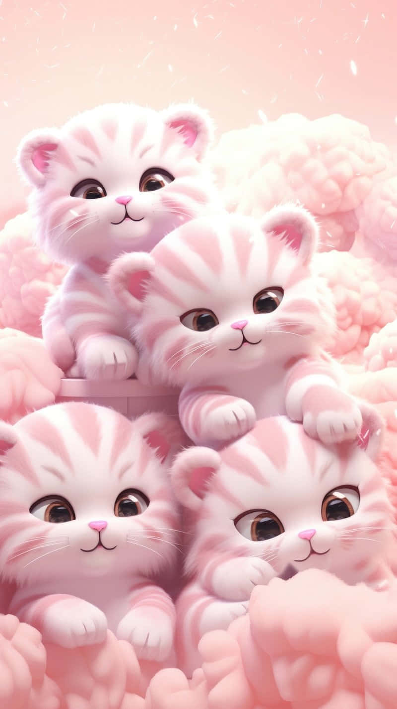 Adorable Pink Kittens Stack Background