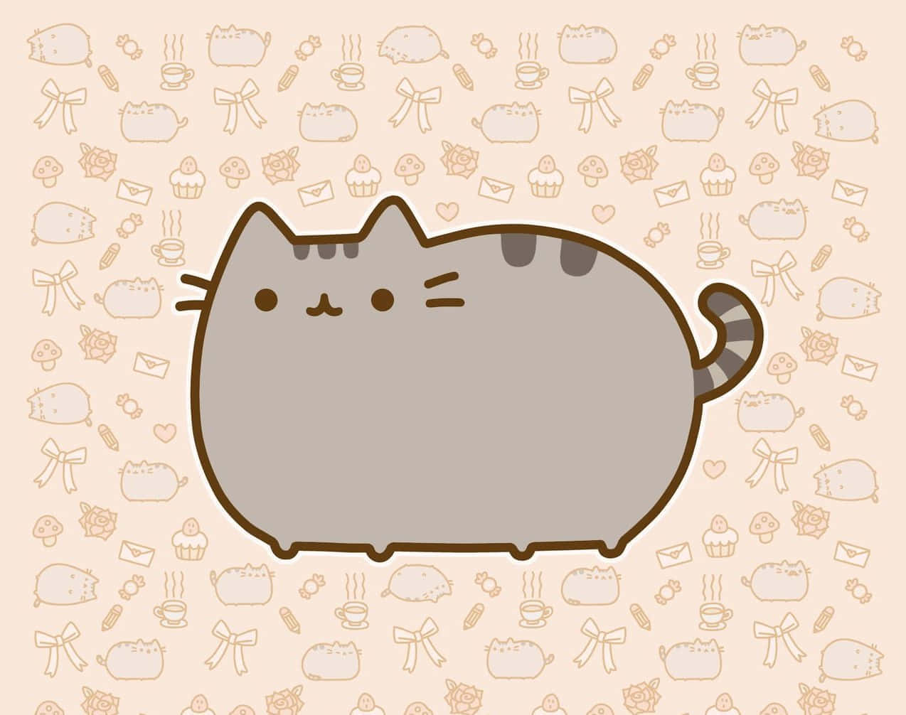 Adorable Pusheen Cat Enjoying A Sweet Treat Background