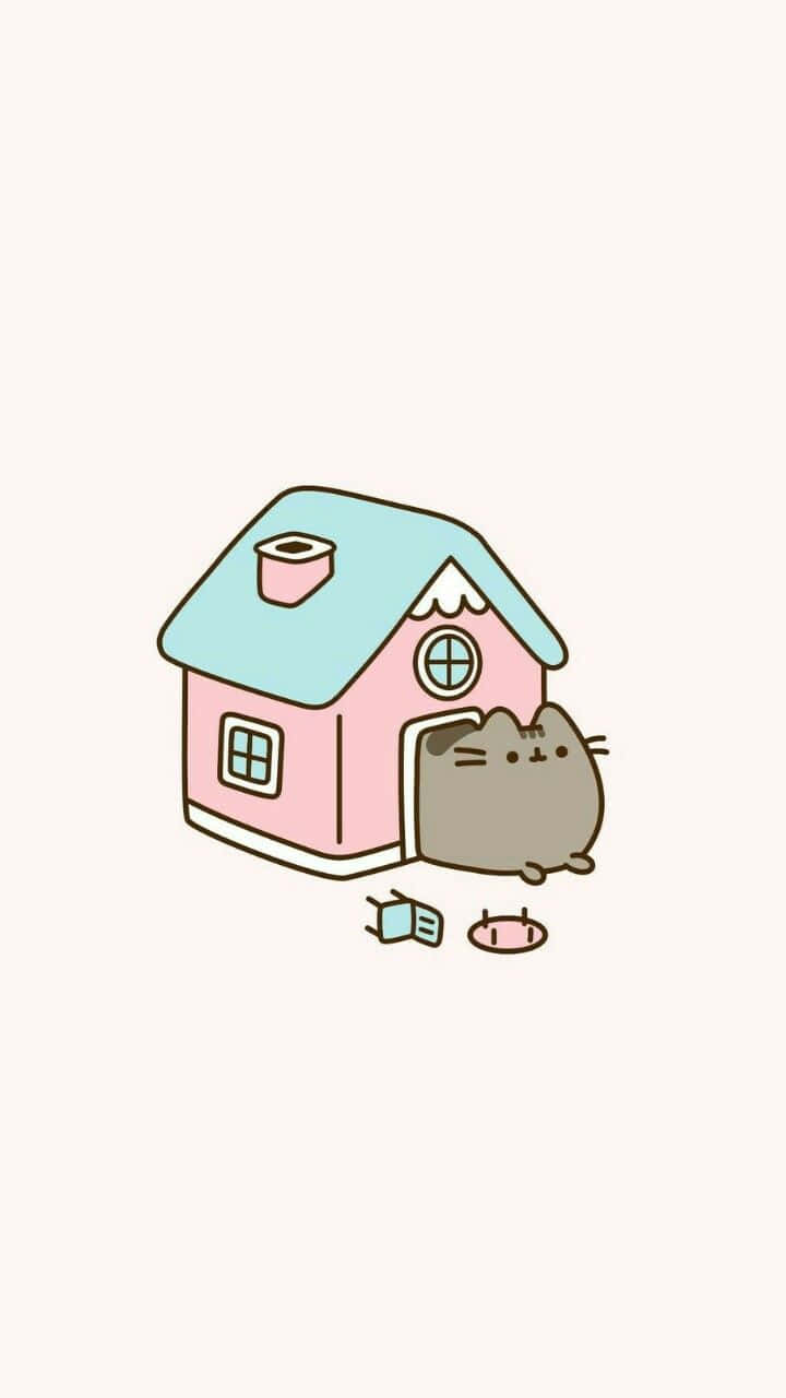 Adorable Pusheen Cat Gets Ready For A Nap Background