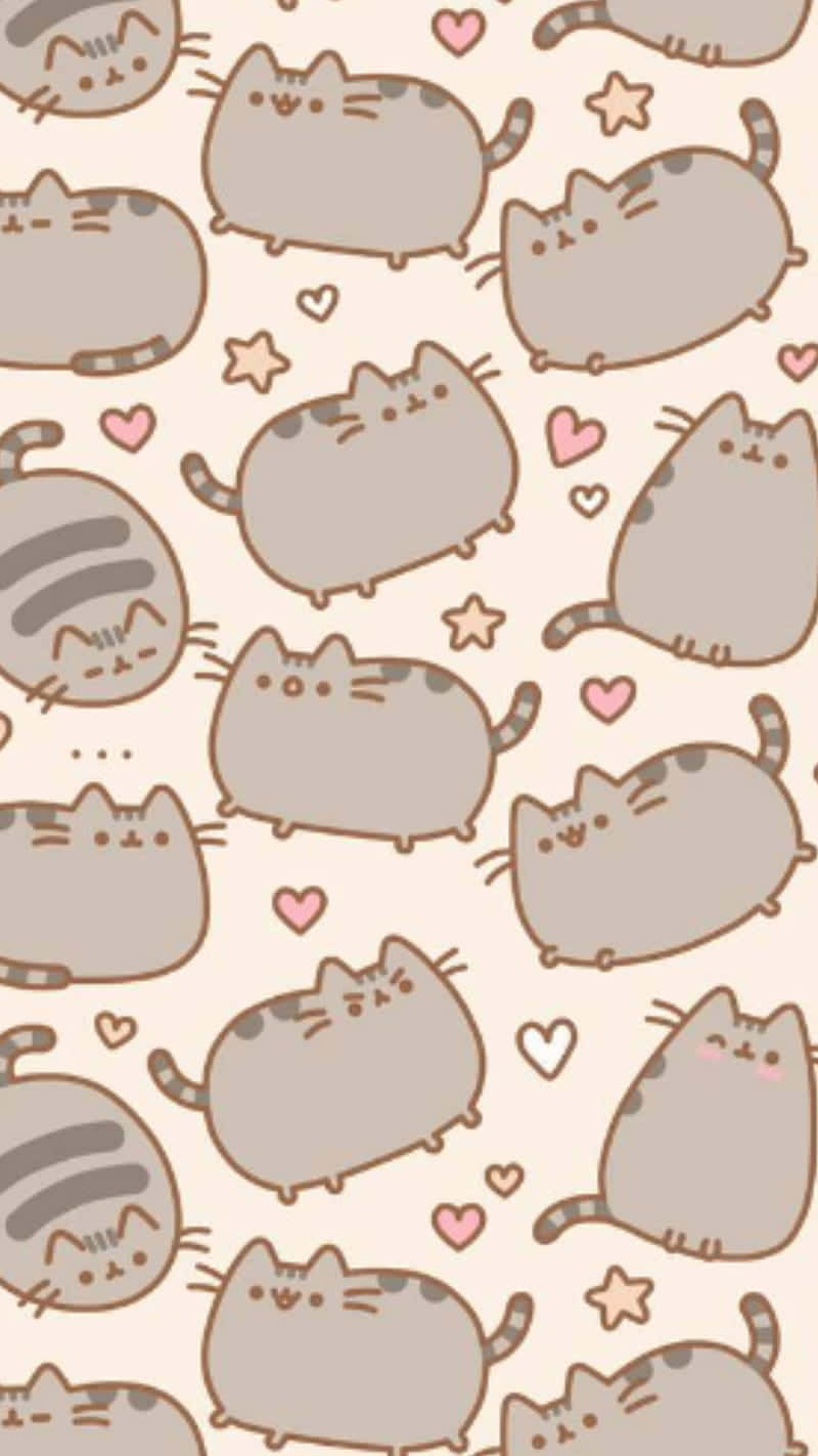 Adorable Pusheen Cat Lounging Illustration Background