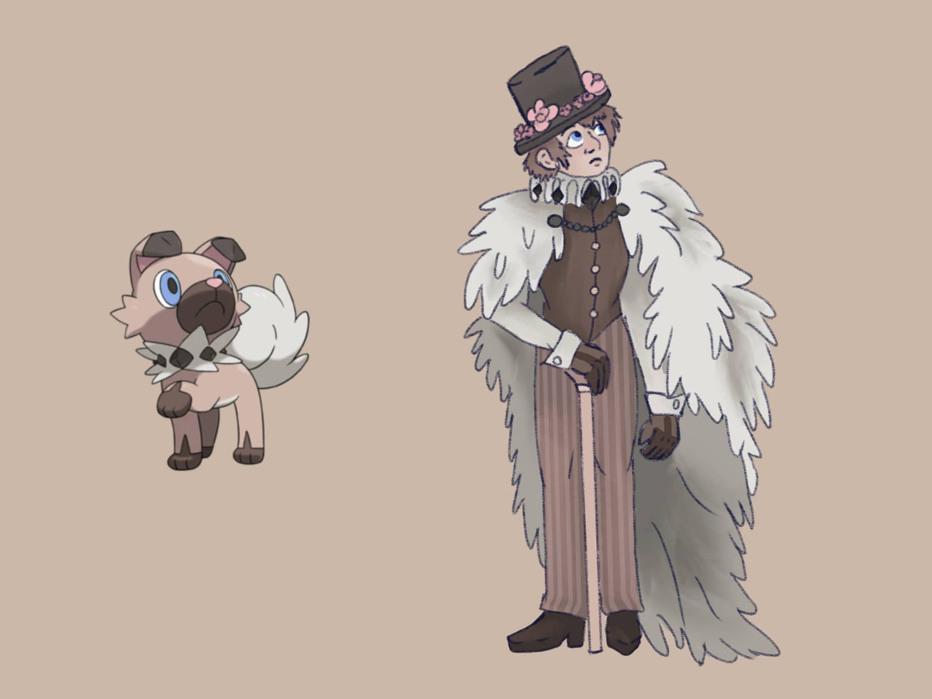 Adorable Rockruff In Human Form: Pokemon Fan Art Background