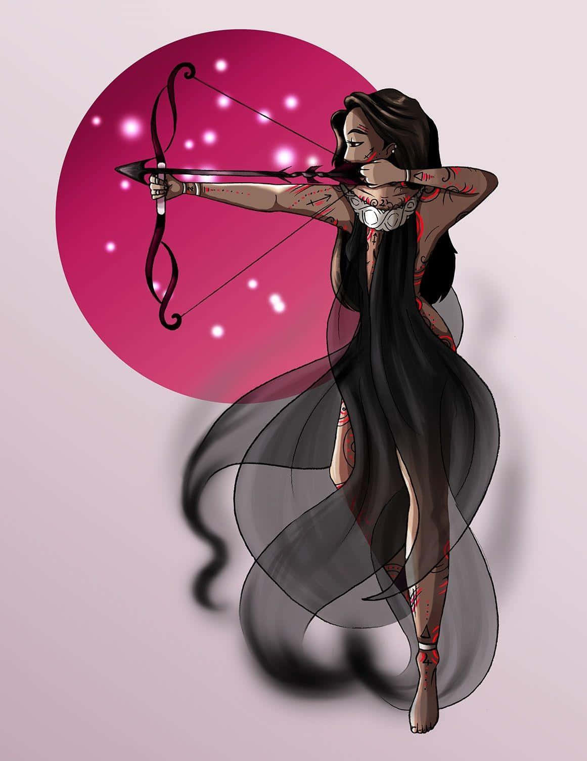 Adorable Sagittarius Woman Demonstrating Her Archery Skills Background