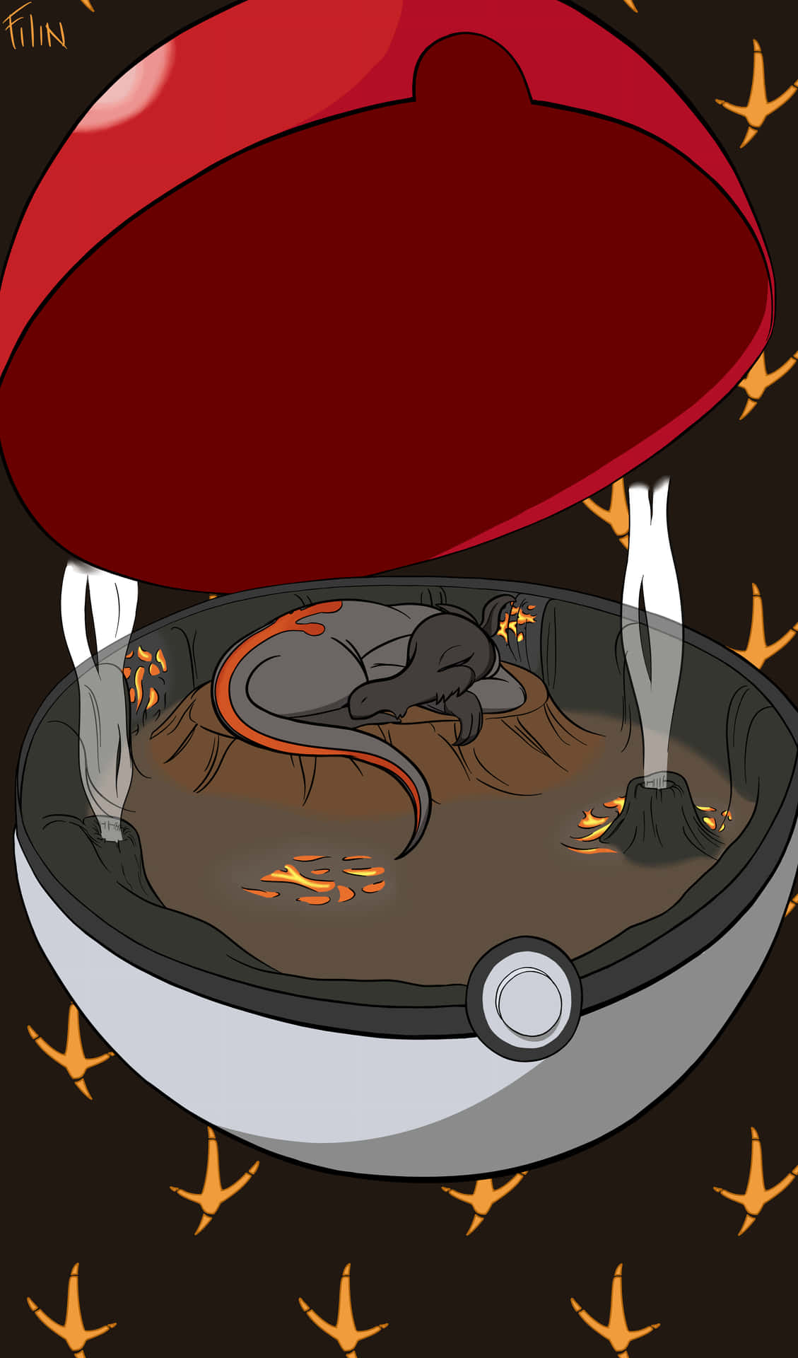 Adorable Salandit Taking A Snooze In A Poké Ball Background