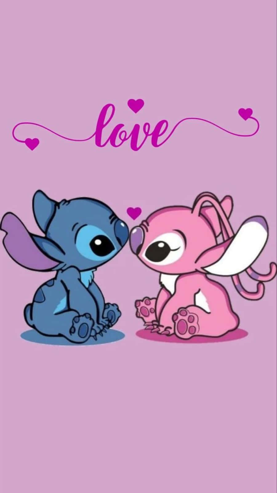 Adorable Stitch And Angel Embracing Love Background