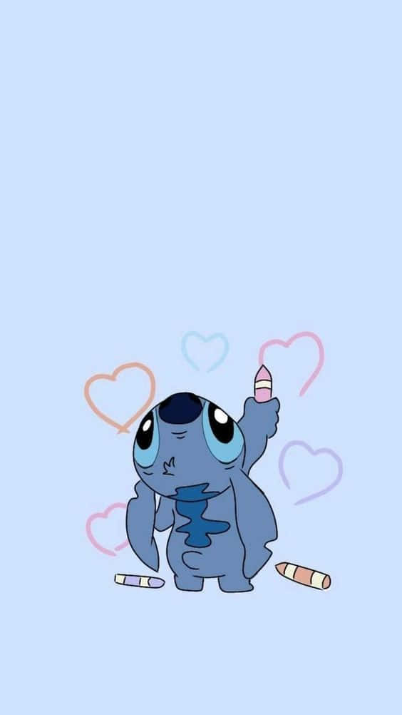 Adorable Stitch Drawing Hearts Background