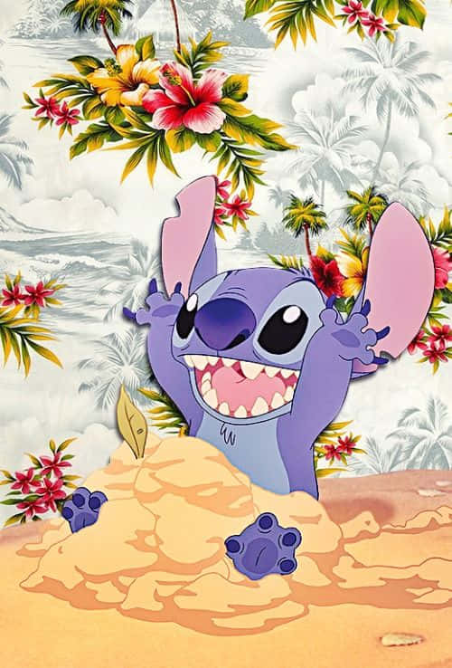 Adorable Stitch Enjoying Tropical Beach Background