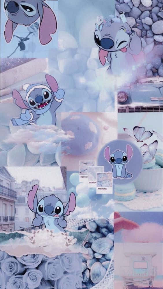 Adorable Stitch Enjoys Some Quality Time With Friends Background