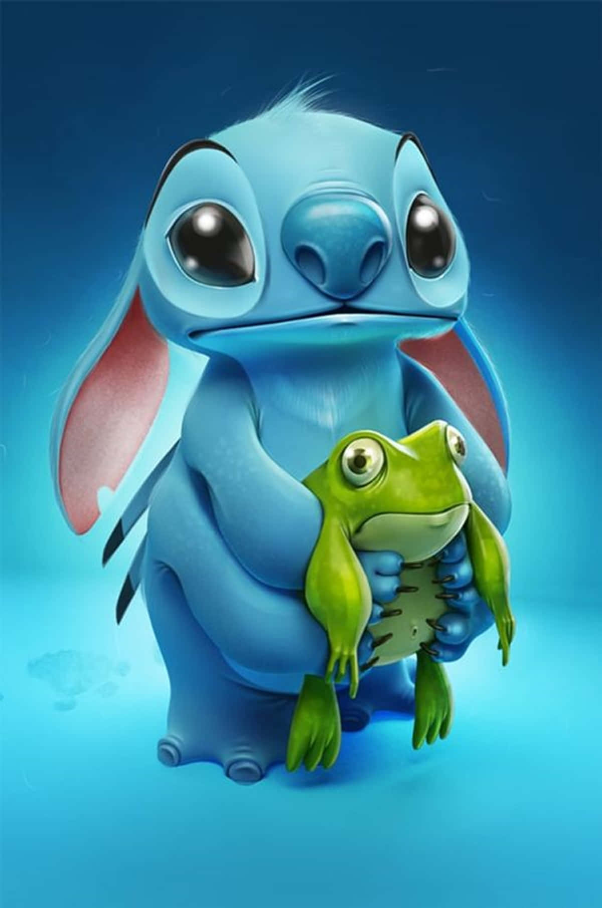 Adorable Stitch Holding A Green Frog Background