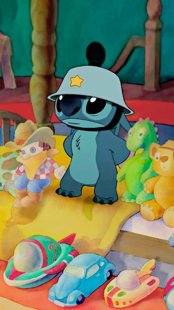 Adorable Stitch Wearing Hat Background