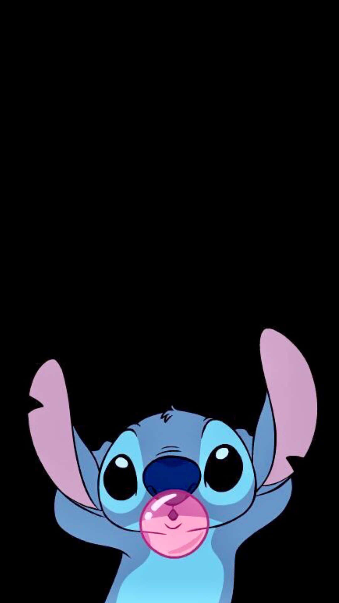 Adorable Stitch With Bubble Gum Background