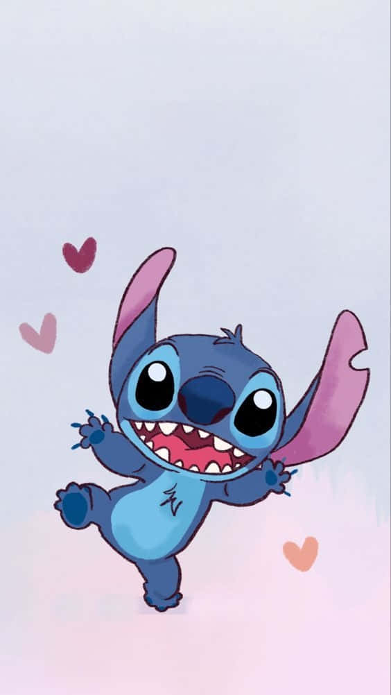 Adorable Stitch With Heart Background