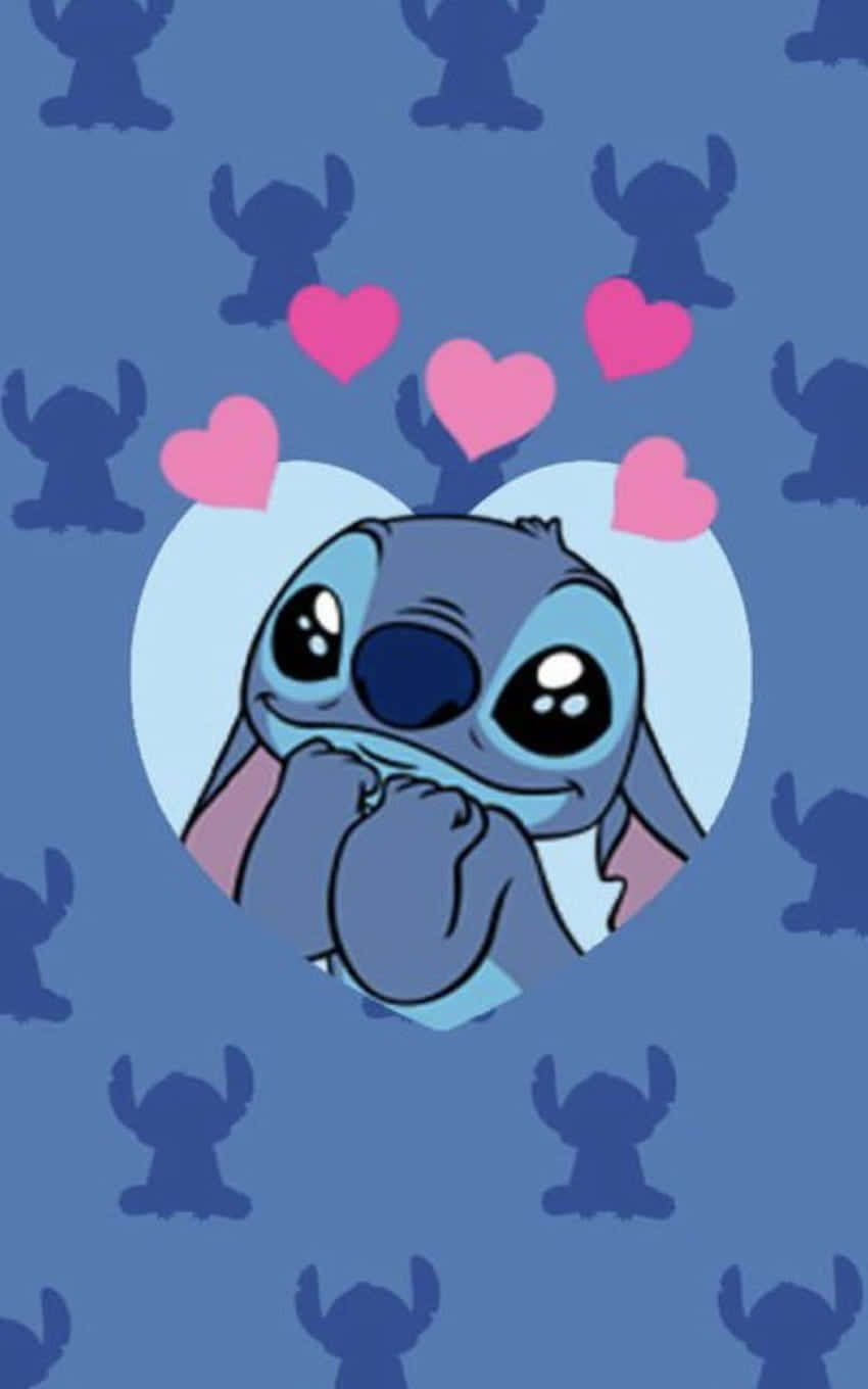 Adorable Stitch With Hearts Wallpaper Background
