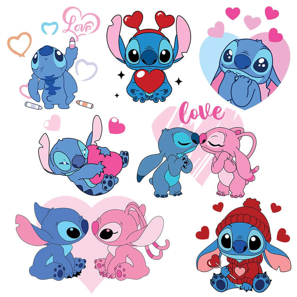 Adorable Stitchand Angel Love Illustrations Background