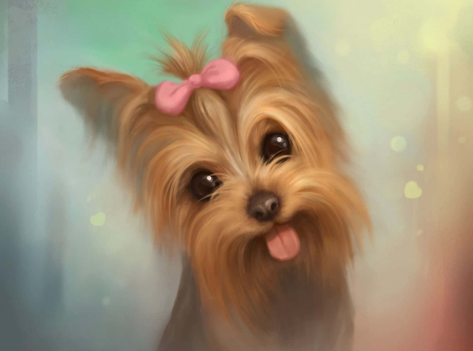 Adorable Teacup Yorkie Sitting On Small White Pillow Background