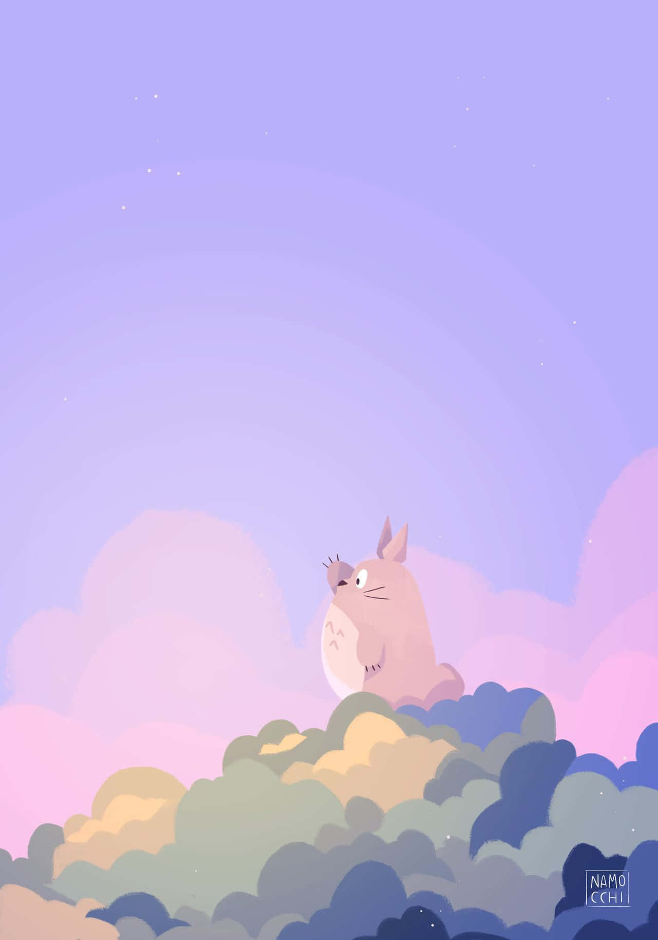 Adorable Totoro Purple Pastel Iphone Digital Art Background