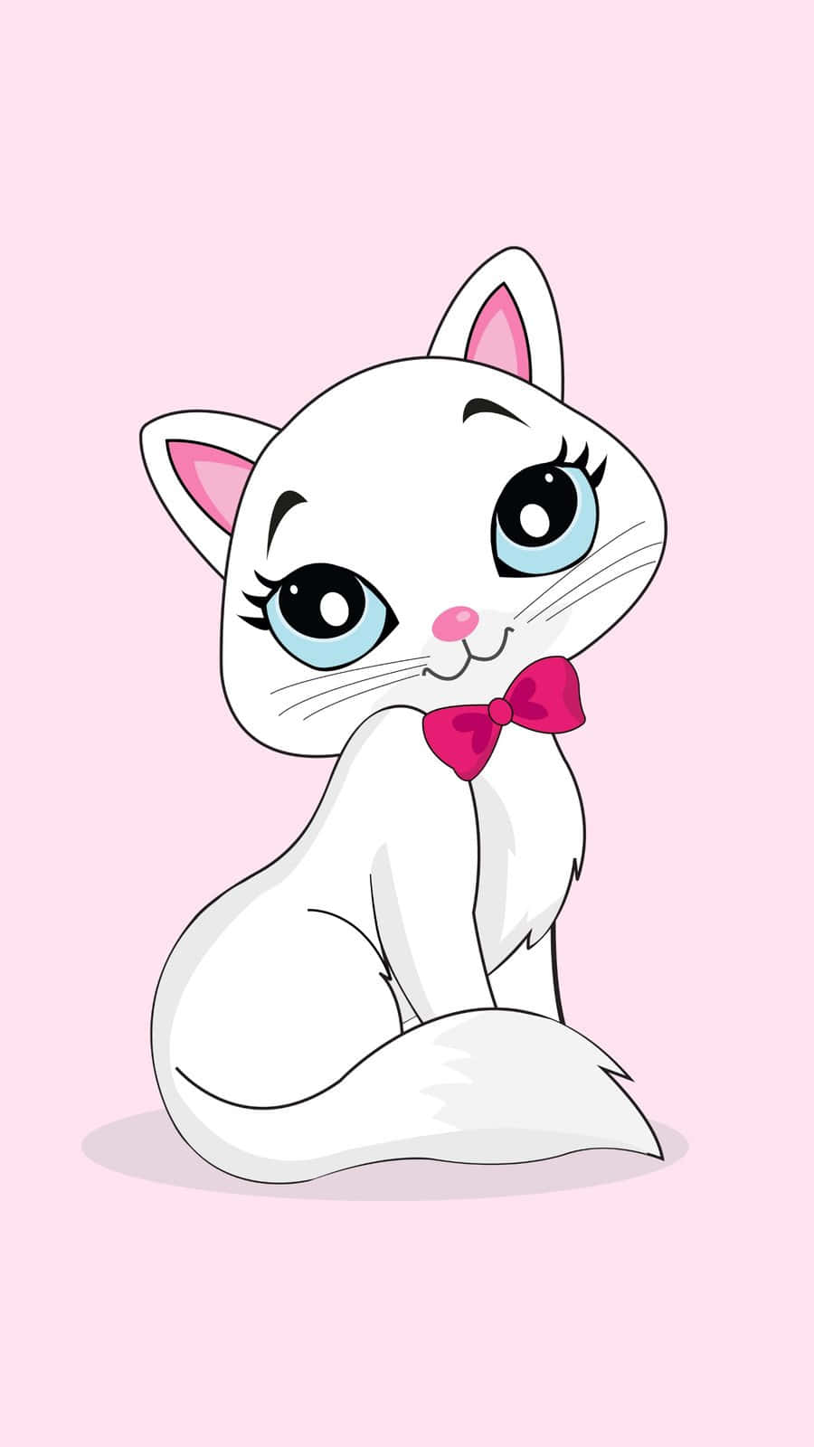 Adorable White Cat Pink Bow Illustration