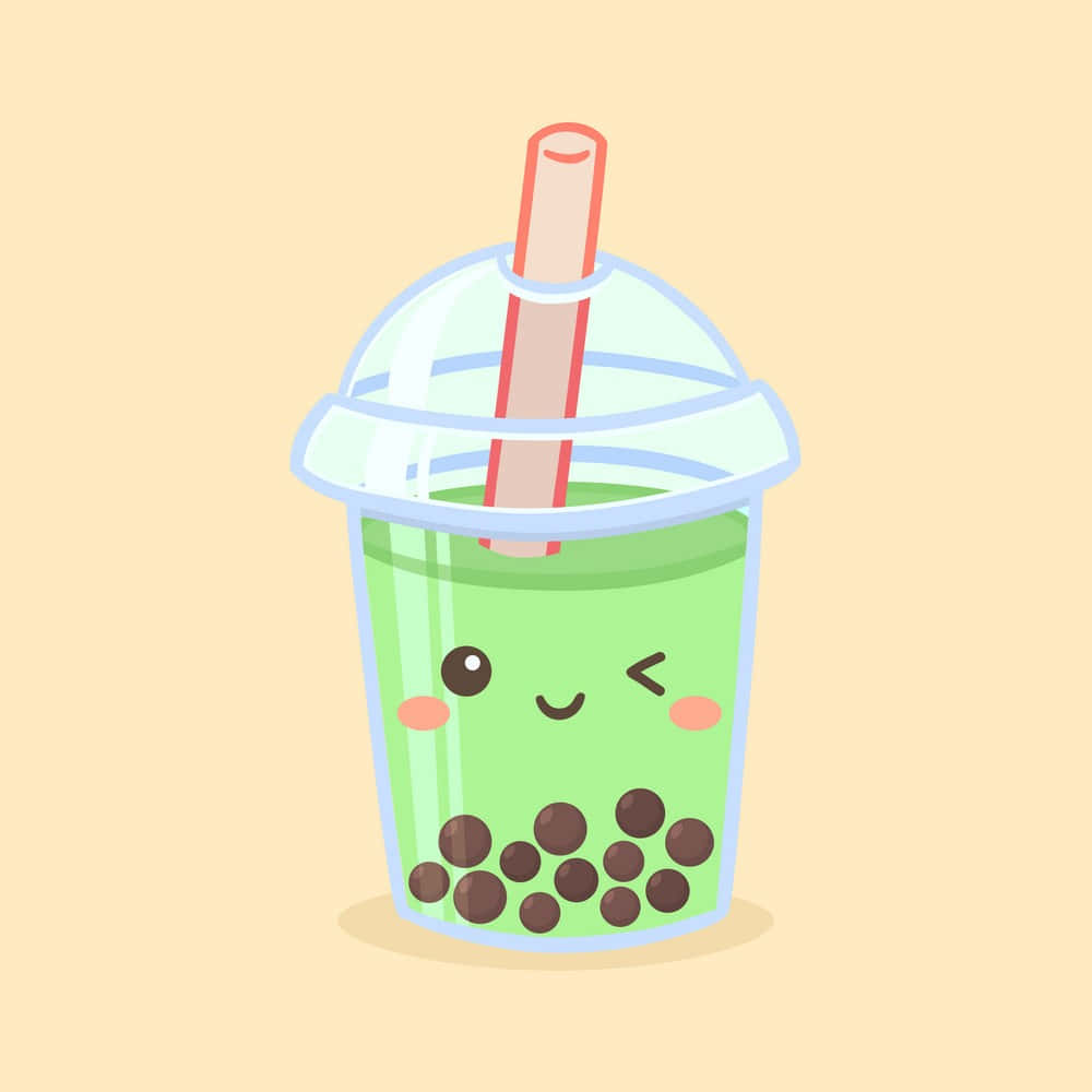 Adorable Winking Green Boba Background