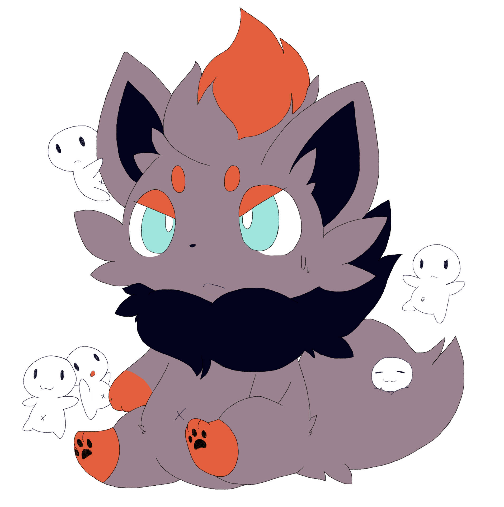 Adorable Zorua Playing With Cute White Blobs Background