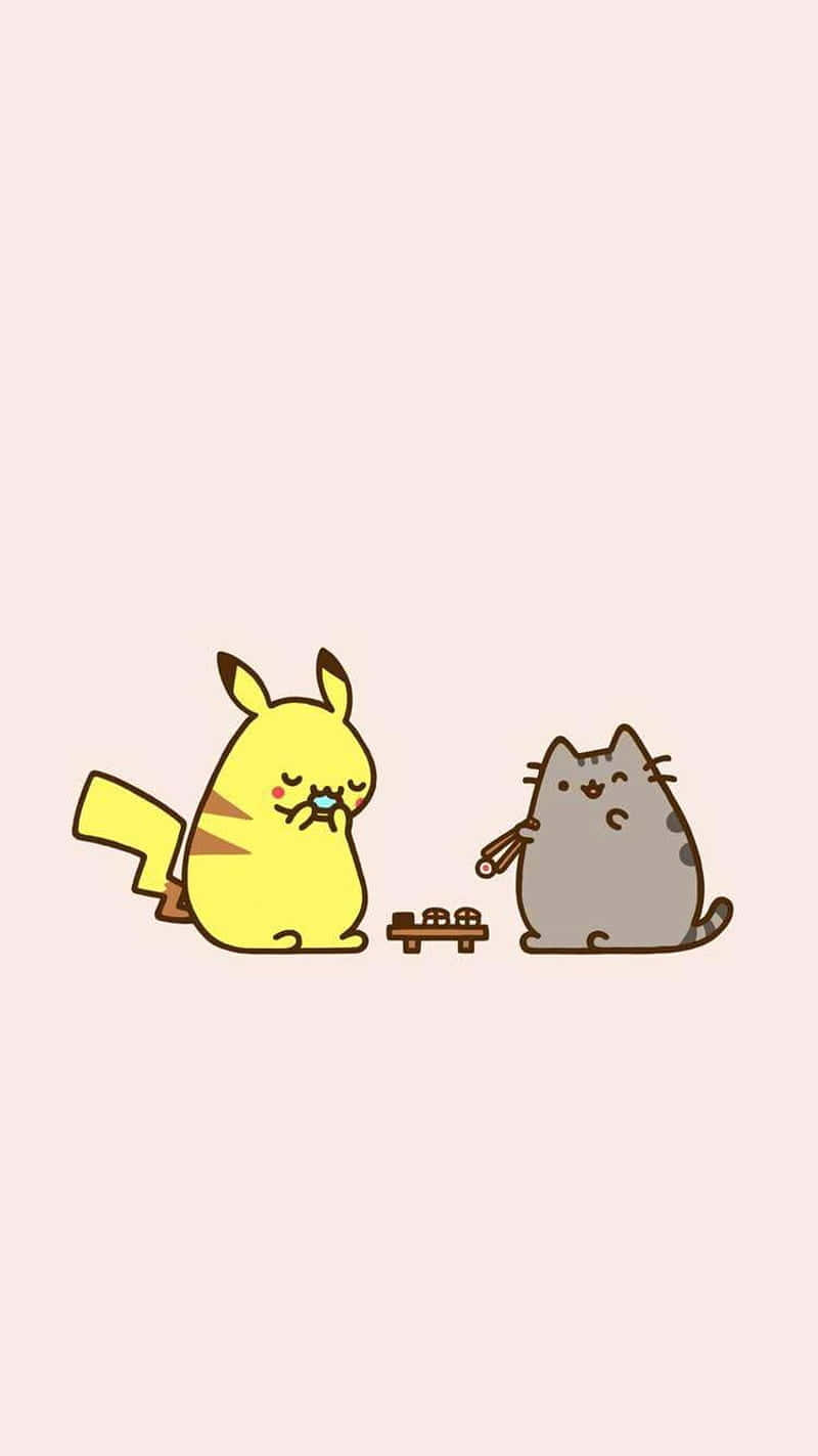 Adorably Cute Pusheen With Yummy Looking Treats Background