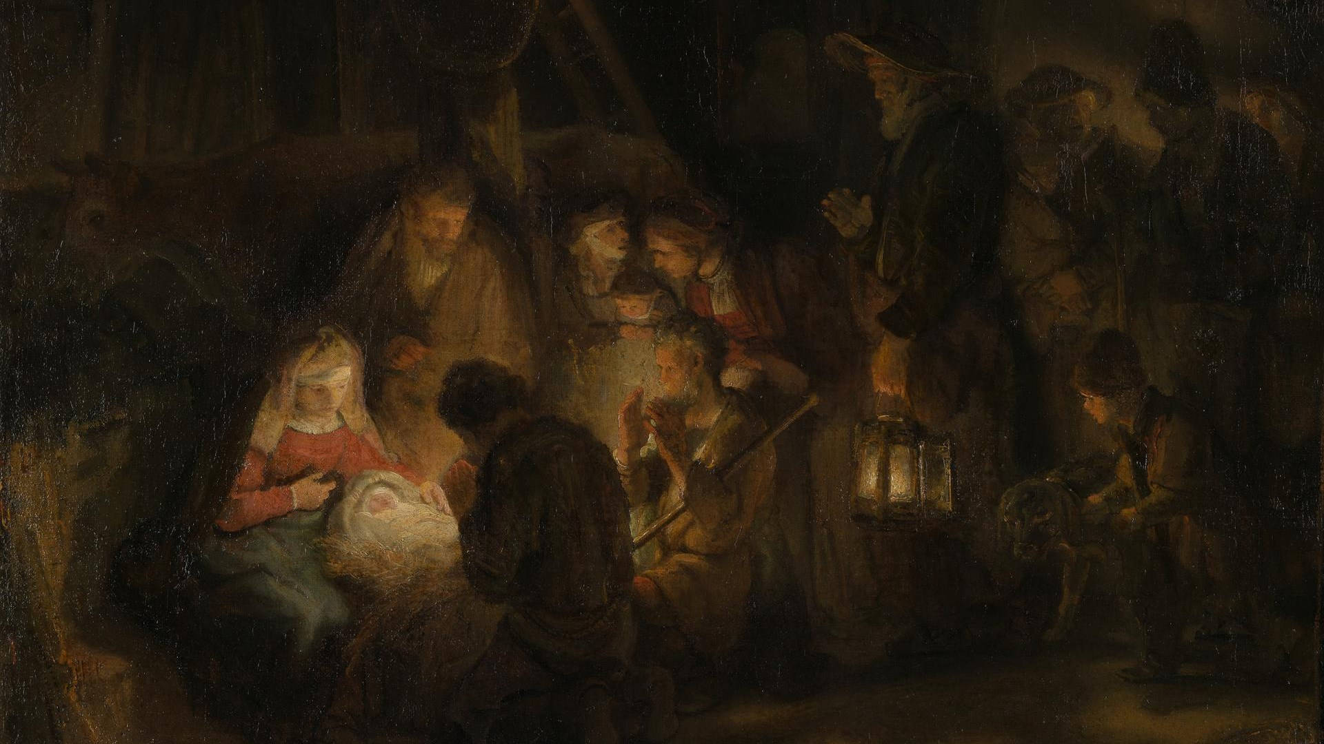 Adoration Of Shepherds Rembrandt Painting Background