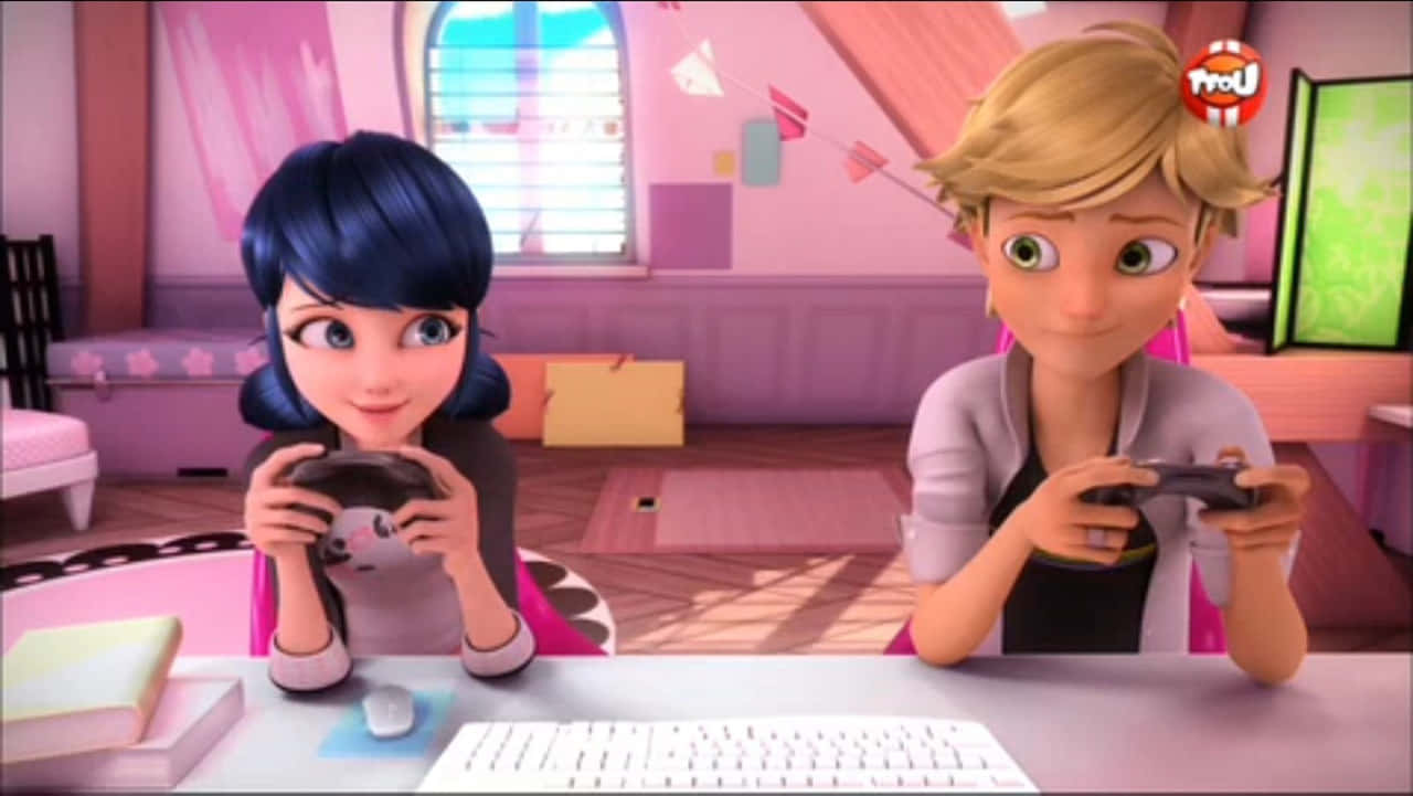 “adrien And Marinette In The Superhero Disguises Of Their Alter Egos--cat Noir And Ladybug!” Background