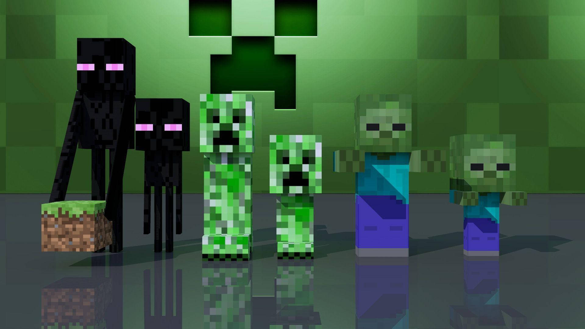 Adult And Young Minecraft Enderman Background